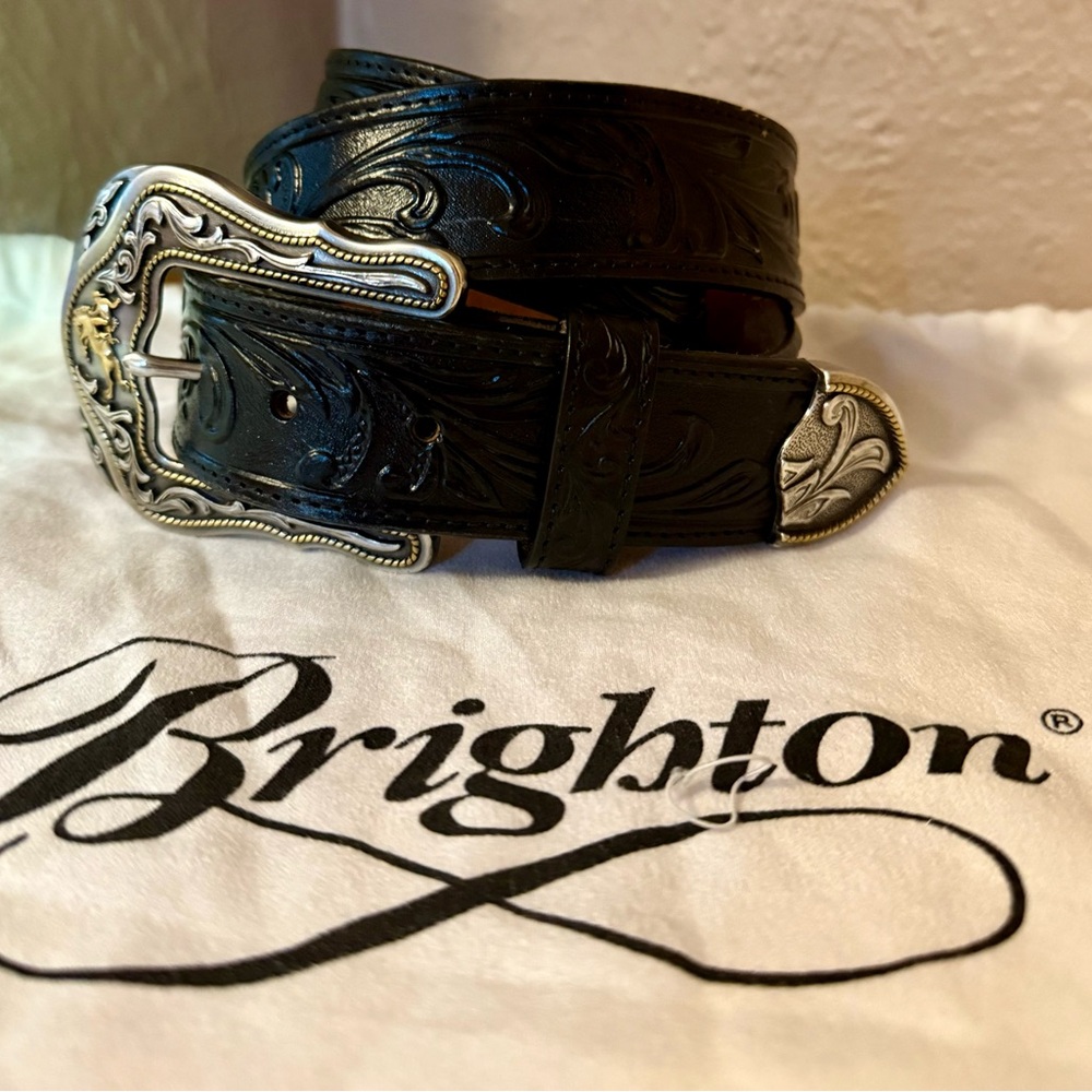 Brighton Black Embossed Leather Belt